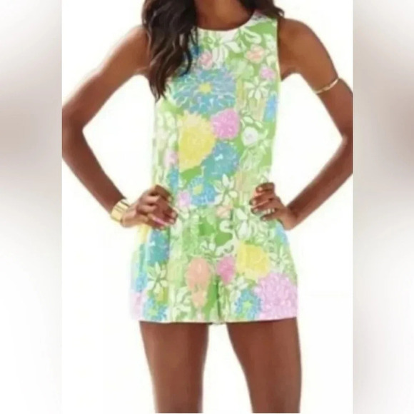 Lilly Pulitzer Gretchen Floral Colorful Romper Size 0 Hibiscus Stroll Print - Picture 1 of 9